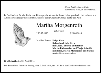 Traueranzeige von Martha Morgenroth von Neue Presse Coburg