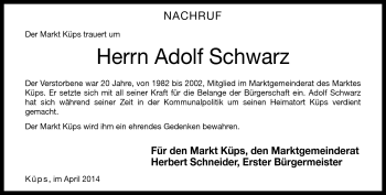 Traueranzeige von Adolf Schwarz von Neue Presse Coburg