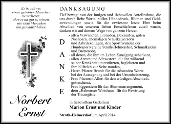 Traueranzeige von Norbert Ernst von Südthüringer Presse