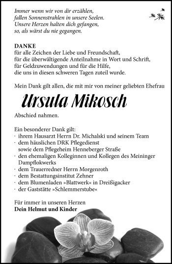 Traueranzeige von Ursula Mikosch von Südthüringer Presse