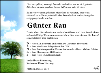 Traueranzeige von Günter Rau von Südthüringer Presse