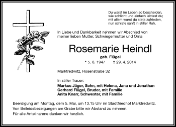 Traueranzeige von Rosemarie Heindl von Frankenpost