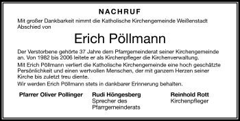 Traueranzeige von Erich Pöllmann von Frankenpost