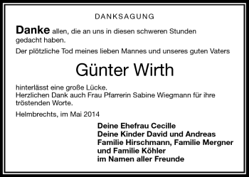 Traueranzeige von Günter Wirth von Frankenpost