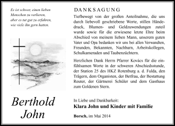 Traueranzeige von Berthold John von Südthüringer Presse