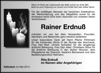 Traueranzeige von Rainer Erdnuß von Südthüringer Presse