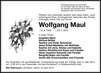 Traueranzeige von Wolfgang Maul von Südthüringer Presse