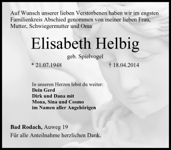 Traueranzeige von Elisabeth Helbig von Neue Presse Coburg