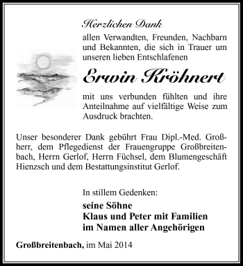 Traueranzeige von Erwin Kröhnert von Südthüringer Presse