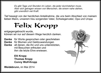 Traueranzeige von Felix Kropp von Südthüringer Presse