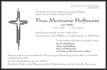 Traueranzeige von Marianne Hoffmann von Frankenpost