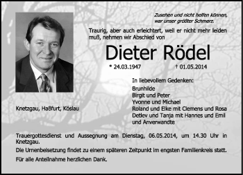Traueranzeige von Dieter Rödel von Neue Presse Coburg