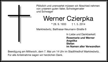 Traueranzeige von Werner Czierpka von Frankenpost