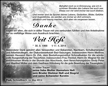 Traueranzeige von Veit Heß von Südthüringer Presse