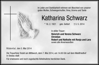 Traueranzeige von Katharina Schwarz von Neue Presse Coburg