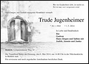 Traueranzeige von Trude Jugenheimer von Neue Presse Coburg