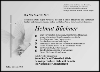 Traueranzeige von Helmut Büchner von Südthüringer Presse