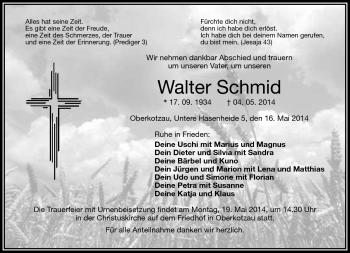 Traueranzeige von Walter Schmid von Frankenpost