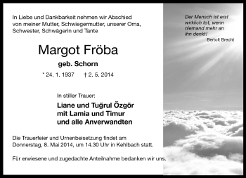 Traueranzeige von Margot Fröba von Neue Presse Coburg