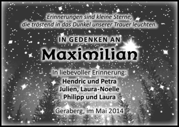 Traueranzeige von Maximilian  von Südthüringer Presse
