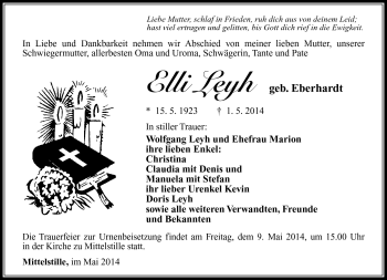 Traueranzeige von Elli Leyh von Südthüringer Presse