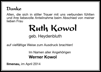 Traueranzeige von Ruth Kowol von Südthüringer Presse