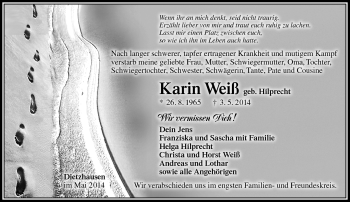 Traueranzeige von Karin Weiß von Südthüringer Presse