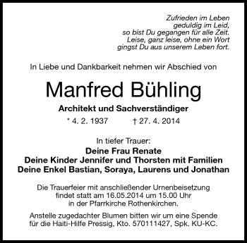 Traueranzeige von Manfred Bühling von Neue Presse Coburg