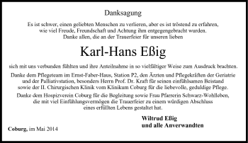 Traueranzeige von Karl-Hans Eßig von Neue Presse Coburg