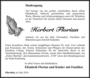 Traueranzeige von Herbert Florian von Südthüringer Presse