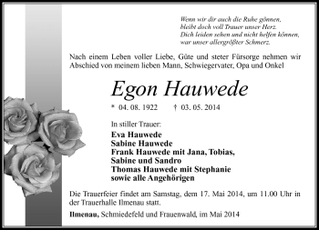 Traueranzeige von Egon Hauwede von Südthüringer Presse