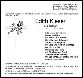 Traueranzeige von Edith Kieser von Neue Presse Coburg