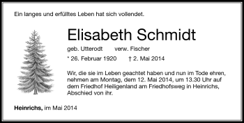 Traueranzeige von Elisabeth Schmidt von Südthüringer Presse