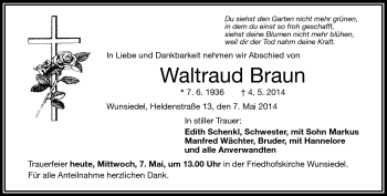 Traueranzeige von Waltraud Braun von Frankenpost