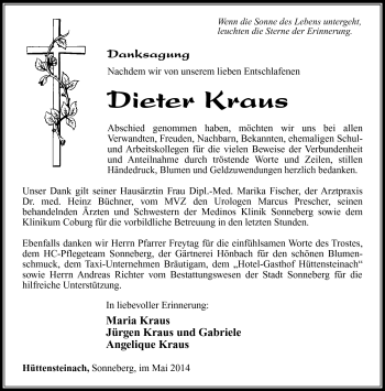 Traueranzeige von Dieter Kraus von Südthüringer Presse