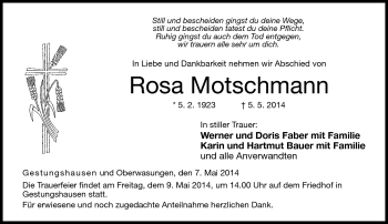 Traueranzeige von Rosa Motschmann von Neue Presse Coburg