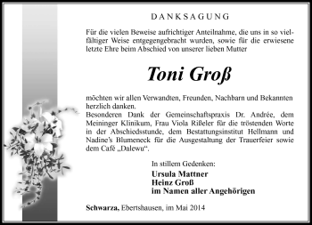 Traueranzeige von Toni Groß von Südthüringer Presse