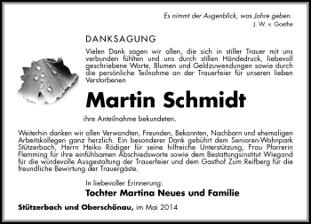 Traueranzeige von Martin Schmidt von Südthüringer Presse