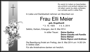 Traueranzeige von Elli Meier von Frankenpost