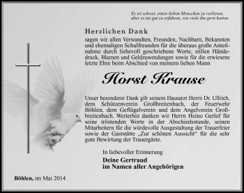 Traueranzeige von Horst Krause von Südthüringer Presse