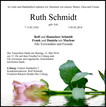 Traueranzeige von Ruth Schmidt von Neue Presse Coburg