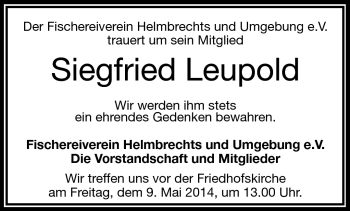 Traueranzeige von Siegfried Leupold von Frankenpost