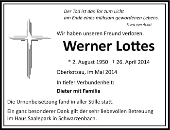 Traueranzeige von Werner Lottes von Frankenpost