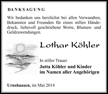 Traueranzeige von Lothar Köhler von Südthüringer Presse