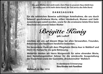 Traueranzeige von Brigitte König von Südthüringer Presse