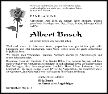 Traueranzeige von Albert Busch von Südthüringer Presse