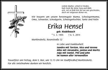 Traueranzeige von Erika Hensel von Frankenpost