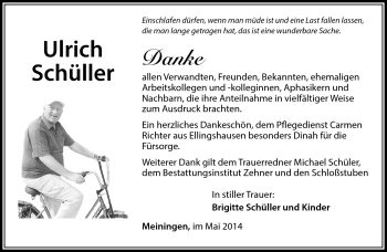 Traueranzeige von Ulrich Schüller von Südthüringer Presse