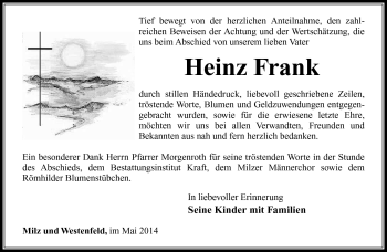Traueranzeige von Heinz Frank von Südthüringer Presse