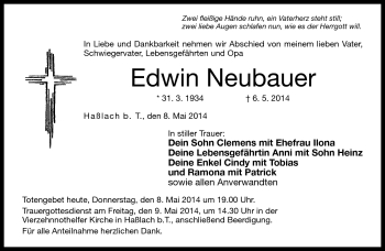 Traueranzeige von Edwin Neubauer von Neue Presse Coburg